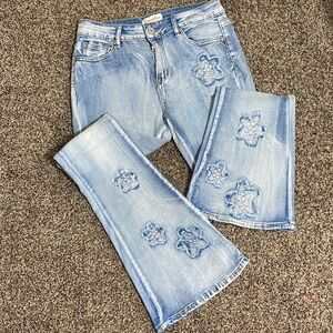 BAMBOO Light Blue Floral Flare Jeans